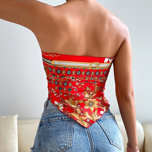 Boho Floral Print Tie Front Crop Top - Picture 8 of 12